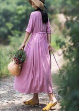 Load image into Gallery viewer, Organic Pink Clothes For Women O Neck Drawstring Summer Dresses