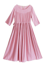 Load image into Gallery viewer, Organic Pink Clothes For Women O Neck Drawstring Summer Dresses