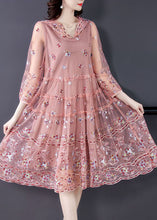 Load image into Gallery viewer, Organic Pink Hooded Embroideried Tulle A Line Dress Summer