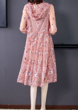 Load image into Gallery viewer, Organic Pink Hooded Embroideried Tulle A Line Dress Summer