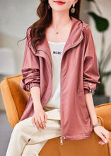 Load image into Gallery viewer, Organic Pink Zip Up Pockets Patchwork Cotton Hoodies Outwear Fall