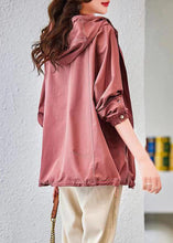 Load image into Gallery viewer, Organic Pink Zip Up Pockets Patchwork Cotton Hoodies Outwear Fall