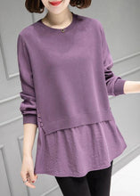 Load image into Gallery viewer, Organic Purple O-Neck Patchwork Thick Knit Sweater Fall