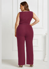 Load image into Gallery viewer, Organic Wine Red O-Neck Striped Tie Waist Button Jumpsuits Summer