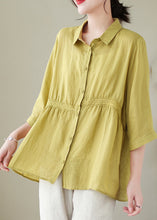 Load image into Gallery viewer, Organic Yellow Green Peter Pan Collar Lace Patchwork Cotton Shirts Half Sleeve