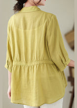 Load image into Gallery viewer, Organic Yellow Green Peter Pan Collar Lace Patchwork Cotton Shirts Half Sleeve