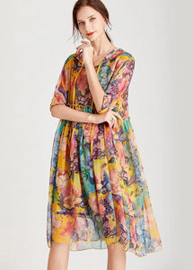 Organic Yellow Patchwork Print Summer Chiffon Dresses