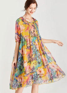 Organic Yellow Patchwork Print Summer Chiffon Dresses