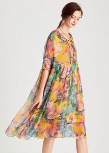 Organic Yellow Patchwork Print Summer Chiffon Dresses