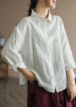 Load image into Gallery viewer, Organic Yellow Peter Pan Collar Embroideried Button Linen Shirts Long Sleeve