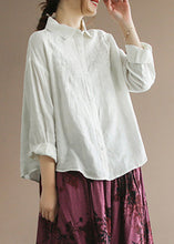 Load image into Gallery viewer, Organic Yellow Peter Pan Collar Embroideried Button Linen Shirts Long Sleeve