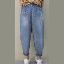 Load image into Gallery viewer, Organic denim blue vintage elastic waist patchwork pants