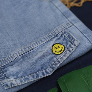 Organic denim blue vintage elastic waist patchwork pants