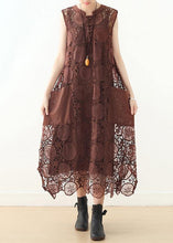 Load image into Gallery viewer, Organic Chocolate sleeveless cotton Tunics o neck lace summer Dresses