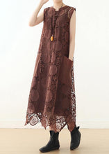 Load image into Gallery viewer, Organic Chocolate sleeveless cotton Tunics o neck lace summer Dresses