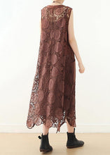 Load image into Gallery viewer, Organic Chocolate sleeveless cotton Tunics o neck lace summer Dresses