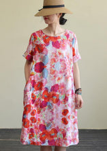 Load image into Gallery viewer, Organic O Neck Pockets Chiffon Summer Clothes Sleeve Red Print Dresses