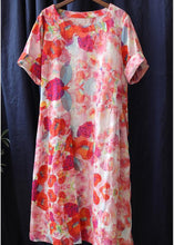 Load image into Gallery viewer, Organic O Neck Pockets Chiffon Summer Clothes Sleeve Red Print Dresses