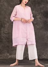 Load image into Gallery viewer, Organic pink linen Robes fine Sleeve o neck Half sleeve A Line Summer Dress