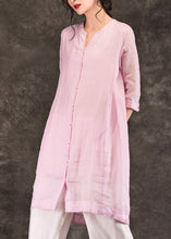 Load image into Gallery viewer, Organic pink linen Robes fine Sleeve o neck Half sleeve A Line Summer Dress