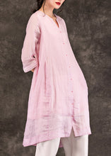 Load image into Gallery viewer, Organic pink linen Robes fine Sleeve o neck Half sleeve A Line Summer Dress