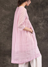 Load image into Gallery viewer, Organic pink linen Robes fine Sleeve o neck Half sleeve A Line Summer Dress