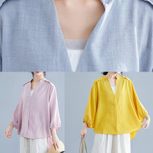 Load image into Gallery viewer, Organic pink linen cotton clothes For Women Shirts v neck batwing sleeve summer top
