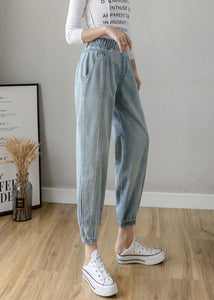 Organic Spring Casual Pants Slim Denim Blue Fashion Ideas Elastic Waist Pants