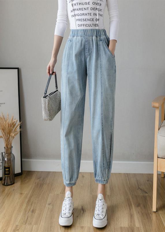 Organic Spring Casual Pants Slim Denim Blue Fashion Ideas Elastic Waist Pants