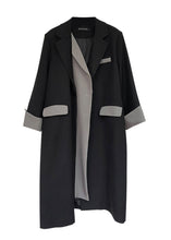 Load image into Gallery viewer, Original Design Black Tie Waist Patchwork Spandex Fake Two Piece Trench Fall