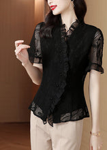 Load image into Gallery viewer, Original Design Navy Ruffled Hollow Out Lace Shirt Summer