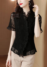 Load image into Gallery viewer, Original Design Navy Ruffled Hollow Out Lace Shirt Summer