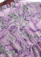 Load image into Gallery viewer, Original Design Purple Stand Collar Ruffled Print Chiffon Blouse Top Spring