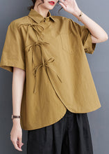 Load image into Gallery viewer, Original Design Yellow Oversized Lace Up Cotton Shirts Summer