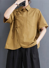 Load image into Gallery viewer, Original Design Yellow Oversized Lace Up Cotton Shirts Summer