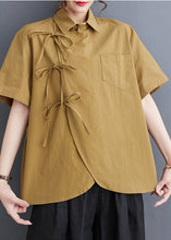 Load image into Gallery viewer, Original Design Yellow Oversized Lace Up Cotton Shirts Summer