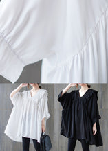 Load image into Gallery viewer, Oversized Black V Neck Ruffled Patchwork Cotton Shirt Top Summer