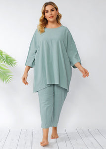 Oversized Light Green T Shirt Tops And Pants Patchwork Cotton Two Pieces Set Summer