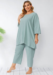 Oversized Light Green T Shirt Tops And Pants Patchwork Cotton Two Pieces Set Summer