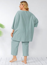 Load image into Gallery viewer, Oversized Light Green T Shirt Tops And Pants Patchwork Cotton Two Pieces Set Summer