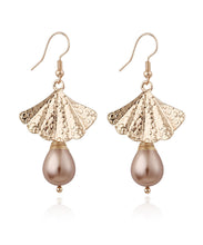 Load image into Gallery viewer, Pink Alloy Shell Pearl Fan Shaped Drop Earrings