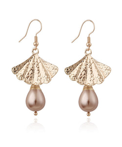 Pink Alloy Shell Pearl Fan Shaped Drop Earrings