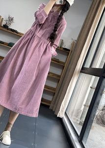 Pink Button Pockets Corduroy Dresses Winter