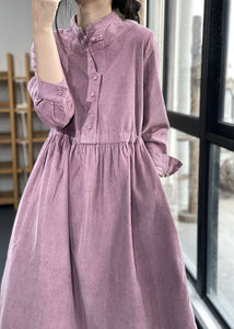 Pink Button Pockets Corduroy Dresses Winter