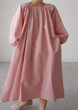 Load image into Gallery viewer, Pink Cotton O-Neck wrinkled Maxi Dress Three Quarter sleeve