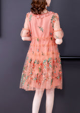 Load image into Gallery viewer, Pink Hollow Out Chiffon Holiday Dress Lace Up Embroideried Summer