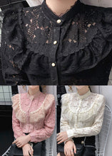 Load image into Gallery viewer, Pink Lace Loose Shirt Top button Hollow Out Long sleeve