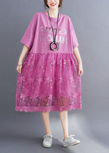 Load image into Gallery viewer, Pink Lace Patchwork Cotton Maxi Dresses Oversized Letter Print Half Sleeve