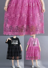 Load image into Gallery viewer, Pink Lace Patchwork Cotton Maxi Dresses Oversized Letter Print Half Sleeve