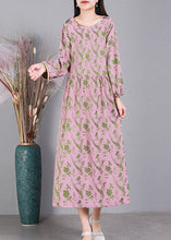 Load image into Gallery viewer, Pink O-Neck Cinched Silk Dress Long Sleeve